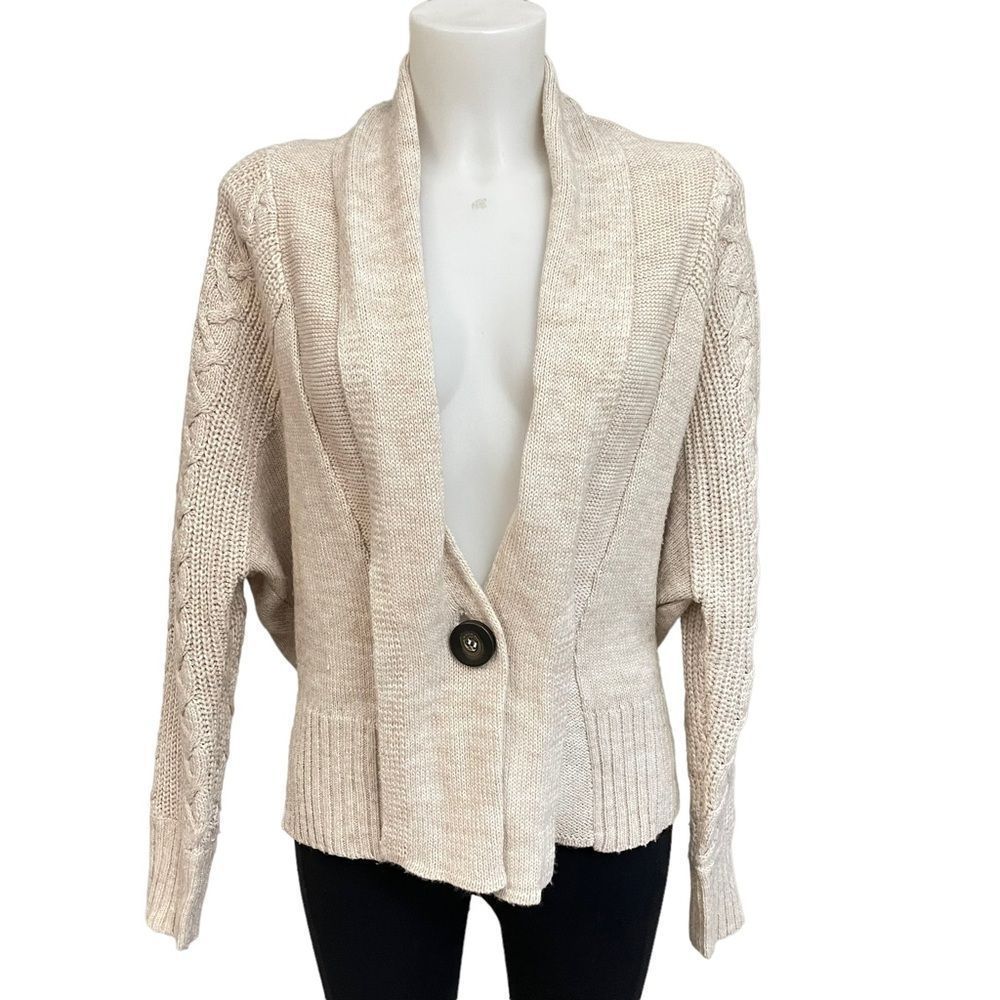 ZARA beige cable knit single button front cardigan sweater size medium